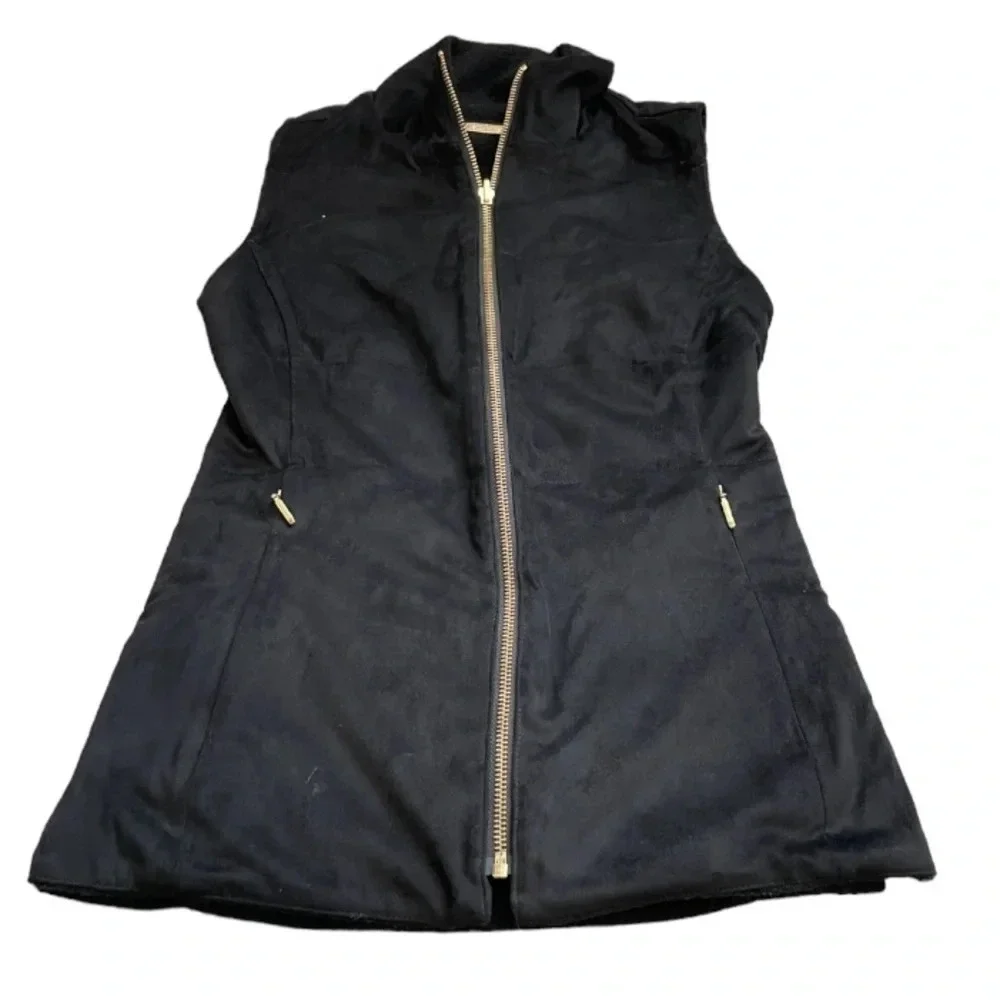 Lilly Pulitzer Vest Womens XXS Black Skyden Reversible Golf Suede Sherpa Sporty - Picture 6 of 15